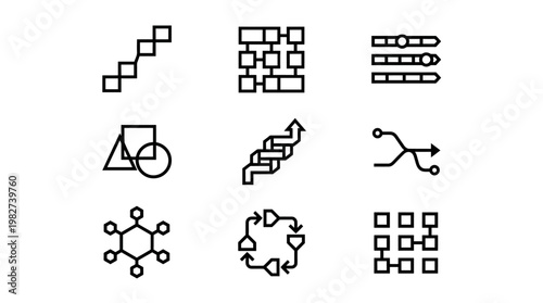 Set of Modern Icons for Technology and Data Visualization in Flat Style