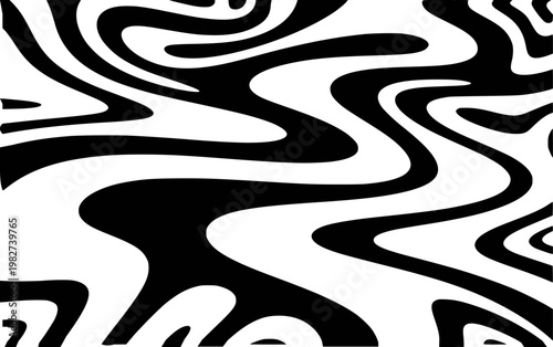 Black and white wavy abstract pattern, fluid organic shapes, bold contrast background