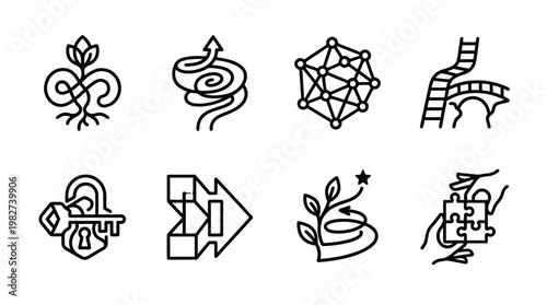 Set of Modern Line Art Icons Featuring Abstract Symbols and Geometric Shapes for Creative Design