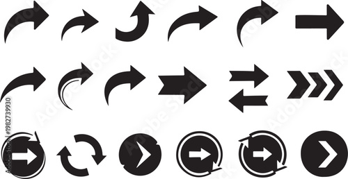 Collection of various black arrow icons and symbols