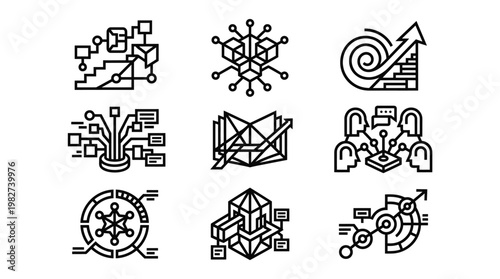 Set Of Modern Technology Icons For Data Network And Digital Connectivity