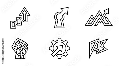 Set of Vector Icons Showing Growth, Progress, and Business Development Symbols