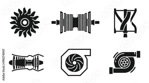 Set of Mechanical Gear Icons in Modern Flat Design for Engineering and Technology Projects