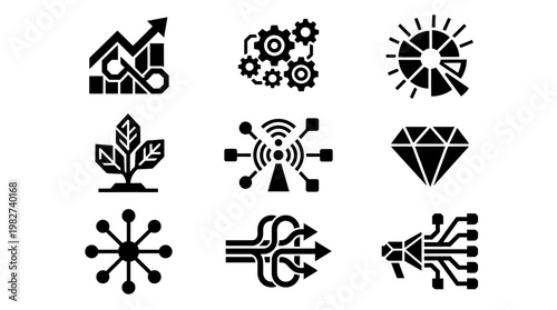 Set of Modern Technology Icons for Digital and Network Communication