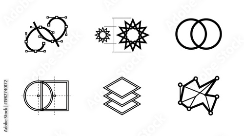 Vector Icon Set Featuring Abstract Geometric Symbols and Shapes for Digital Design