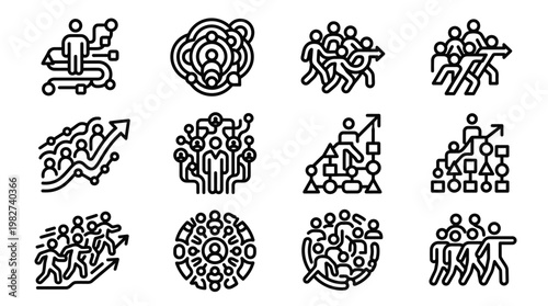 Vector Icon Set Of Business People And Teamwork Symbols In Modern Lineart Style
