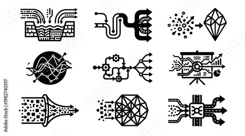 Vector Illustration Set of Scientific Molecular Structures and Technology Symbols