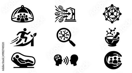 Icons Set of Humanitarian Aid and Communication Symbols for Social Awareness
