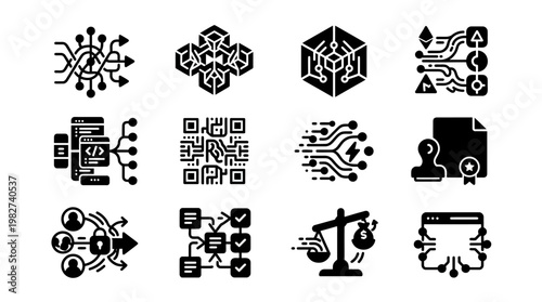 Set of Modern Technology Icons for Digital and Software Applications