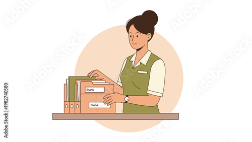 Woman organizing files and documents in folders on a desk