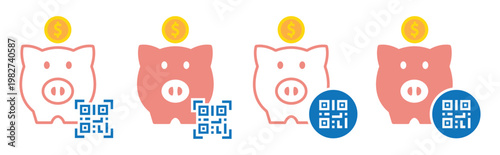 Piggy bank barcode icon. Piggy bank qr code icon, vector illustration