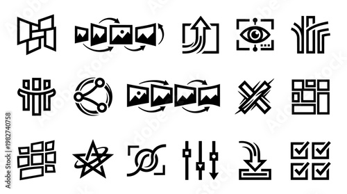 Icons Set of Diverse Technology Symbols for Digital Interface Design