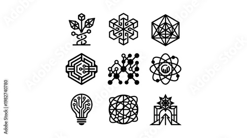 Vector Illustration of Scientific Molecule Icons and Geometric Symbols for Technology and Science Background