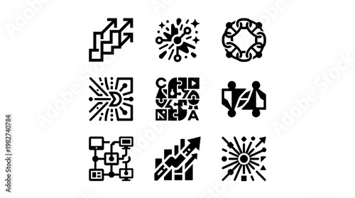 Set of Modern Business Icons for Digital Technology and Growth Visualization