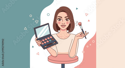 Woman applying makeup with brush and palette, beauty and cosmetics concept