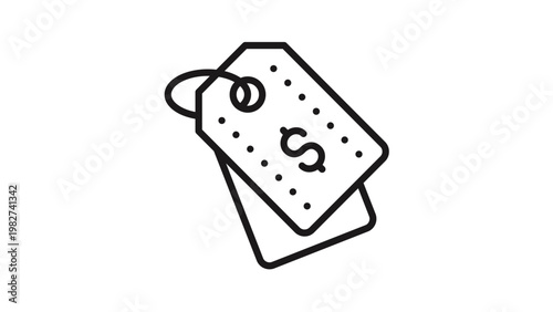 Bild auf Leinwand Black line vector icon of two price tags or labels with a dollar sign, representing cost, price, retail, shopping, and commercial sales