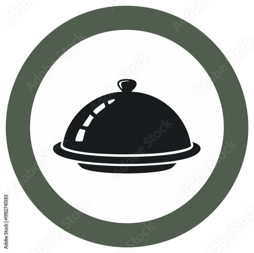 Food service icon with a serving cloche dish in a green circular frame vector illustration