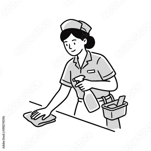 Professional cleaning service worker maintaining hygiene, suitable for concepts related to sanitation, housekeeping, janitorial duties, and workplace cleanliness.