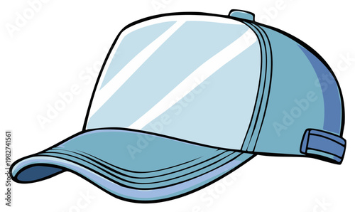 A clean and simple cartoon illustration of a light blue baseball cap with a curved brim