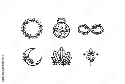 Spiritual Bohemian Magic Symbols Infused with Nature and Celestial Charm