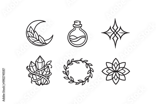 Mystical Nature Spirit Symbols Enchanting Magic and Celestial Designs Collection