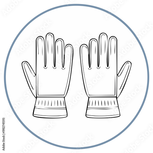 Illustration of winter gloves on a white background with blue circle outline