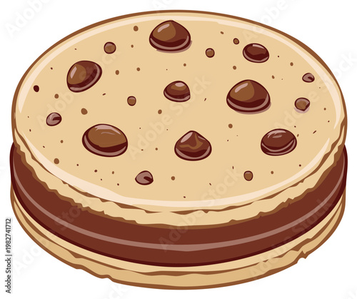 Delicious chocolate chip cookie with chocolate filling illustration