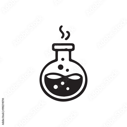 Stylized laboratory flask icon showing a bubbling chemical reaction with rising steam