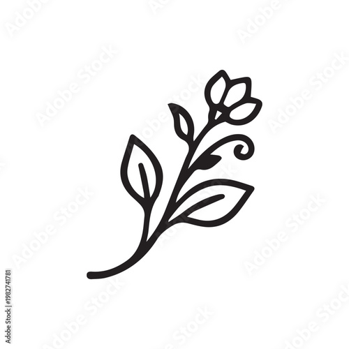 Elegant Minimalist Botanical Illustration of a Stylized Flowering Plant Branch