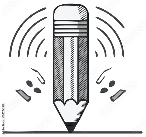 Pencil Creating Design with Sound Waves and Finger Touch Symbolizing Creative Writing