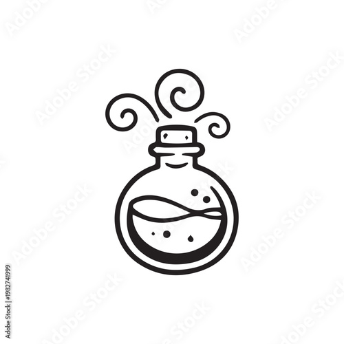Magic Potion Bottle With Swirling Vapor And Bubbling Liquid Isolated