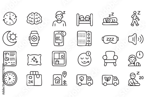 Sleep Health and Wellness Icon Set for Rest and Relaxation Concepts