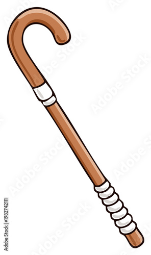 Cartoon Cane with Curved Handle and White Band Details