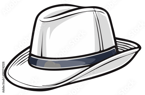 Classic white fedora hat with dark band and clean lines