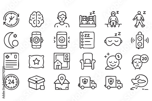 Insomnia and Sleep Routine Icons for Healthcare and Lifestyle Design