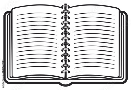 Open notebook with spiral binding and blank pages for notes and writing