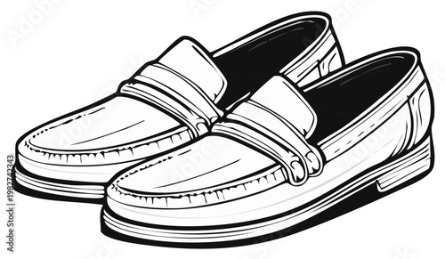 Classic Loafer Shoes Illustration in Black and White.