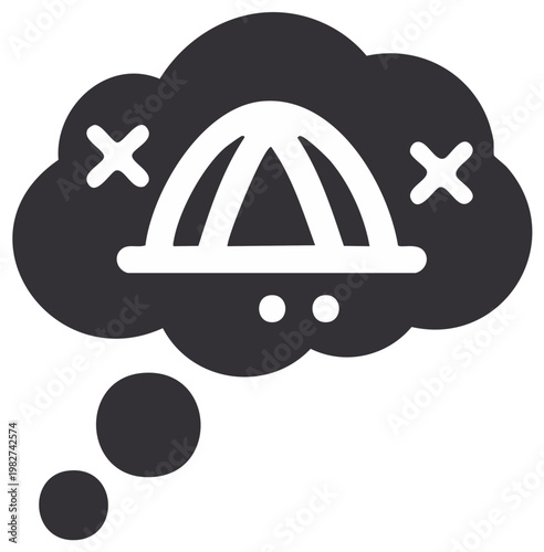 Thought bubble with a camping tent icon, representing outdoor activity concepts