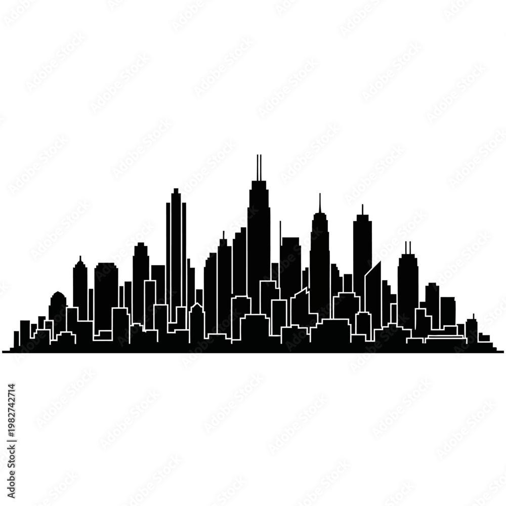 Fototapeta premium Modern City Skyline Silhouette at Dusk, Urban Landscape, Downtown Architecture