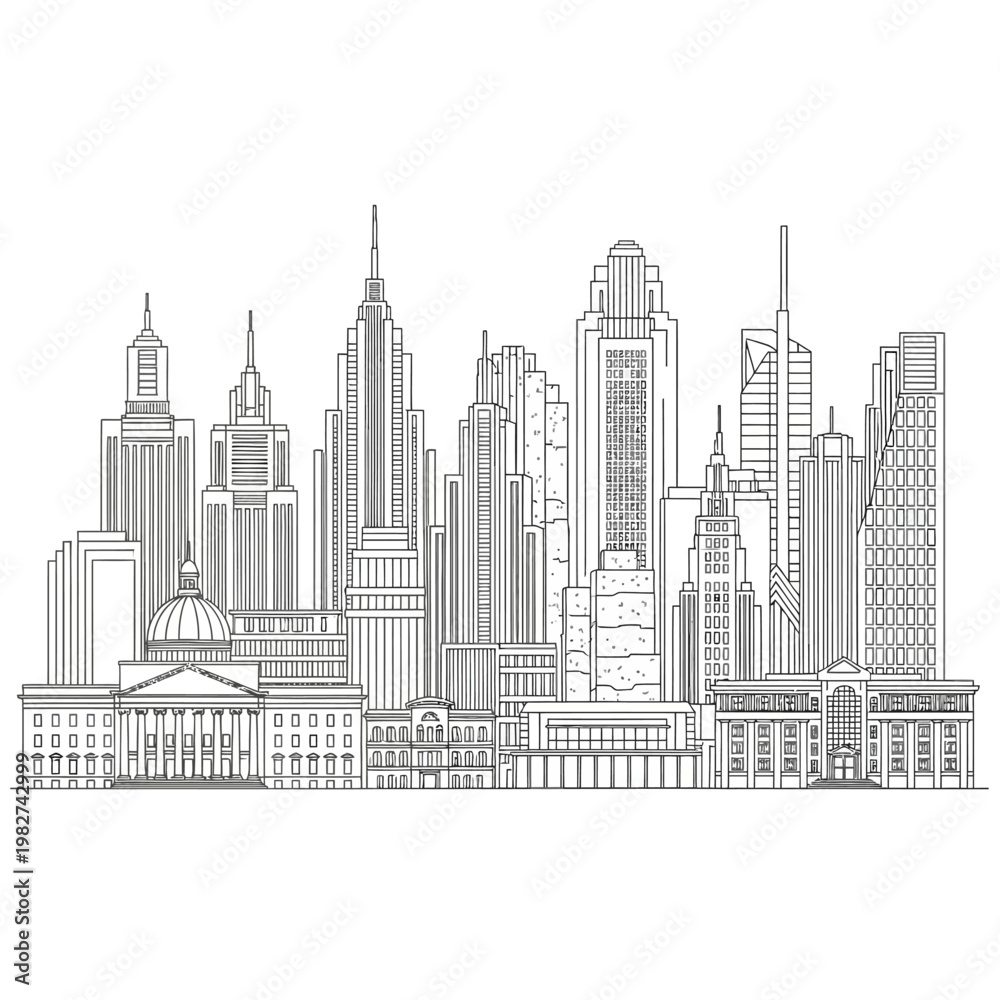 Fototapeta premium Modern City Skyline with Diverse Architecture and Classical Buildings