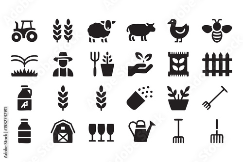 Agriculture Farming and Livestock Icon Set for Crop Production
