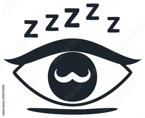 Minimalistic sleepy eye icon with ZZZs floating above, symbolizing rest and quiet