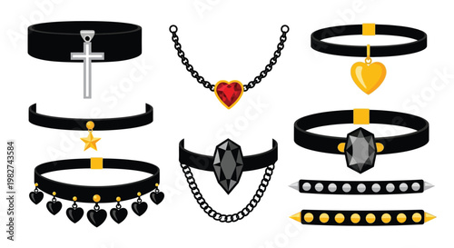 Collection of gothic and alternative style chokers and necklaces