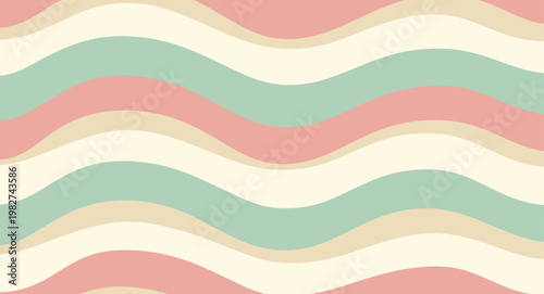 Pastel wave pattern with cream, teal, and pink curved bands abstract background