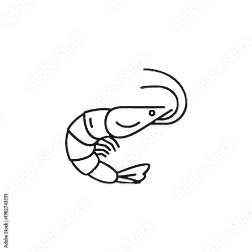 A simple line drawing of a shrimp.