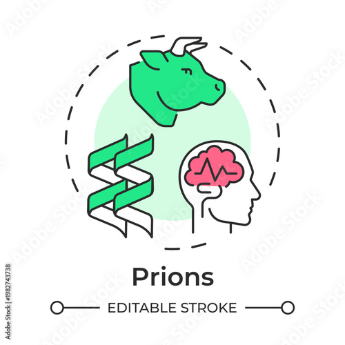 Prions multi color concept icon. Infectious proteins, neurodegenerative diseases. Genetic material. Round shape line illustration. Abstract idea. Graphic design. Easy to use in brochure, article