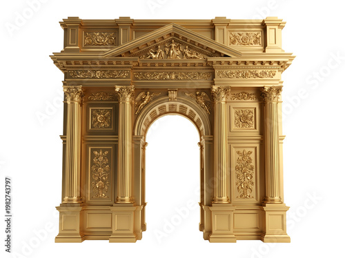 Archway Majestic Golden Triumphal Gate Isolated on White - monument, architecture, portal, classic, victory