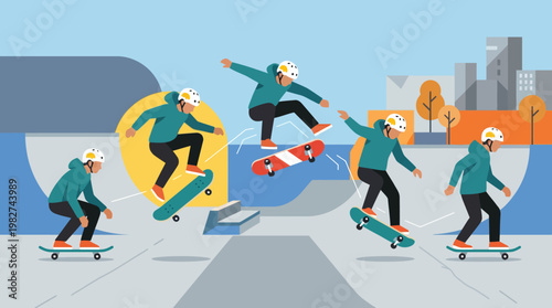 Skateboarder performing tricks in a city park.