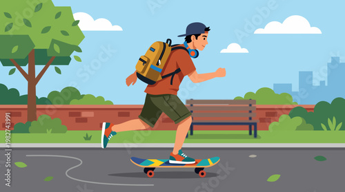 Young man skateboarding in the park.