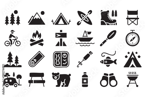 Camping Outdoor Adventure Icon Set for Travel and Nature Exploration